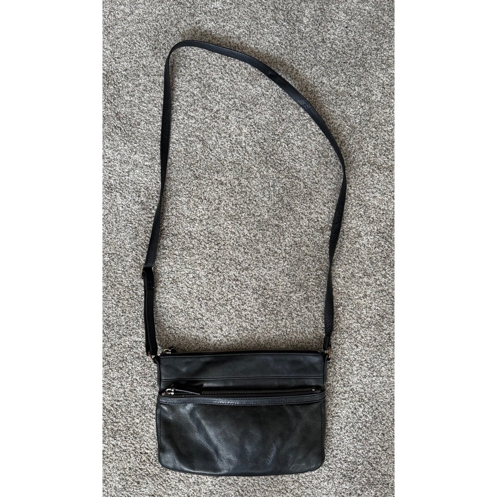 Margot New York Black Leather Crossbody Bag Slim Messenger Travel Purse